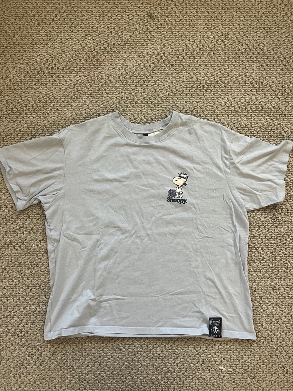Peanuts Snoopy Light Gray Graphic Tee with back graphic, size large H&M